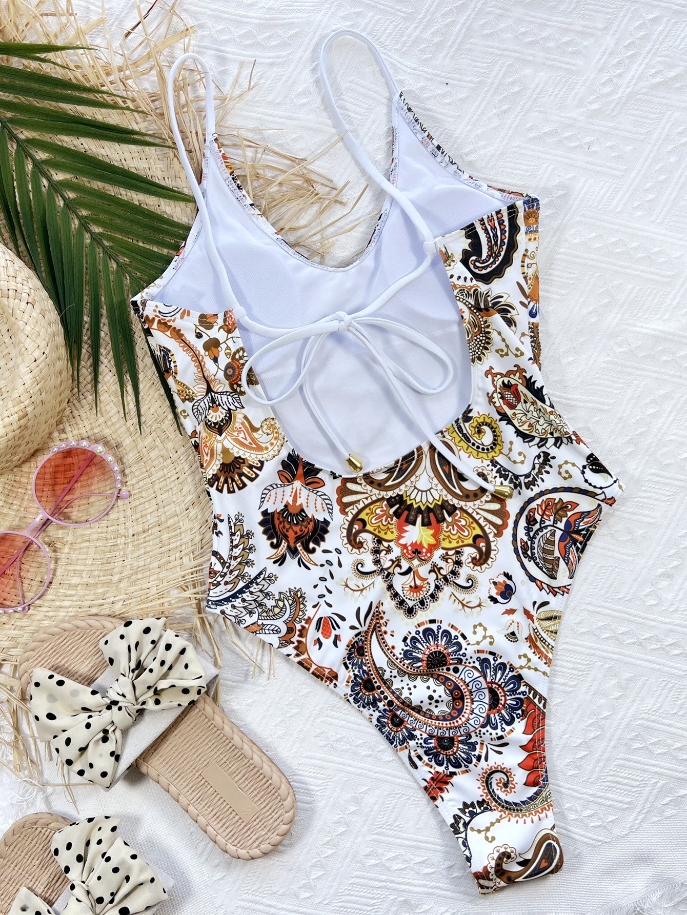 Ladies Printed Tie Back Scoop Neck One-Piece Swimsuit
