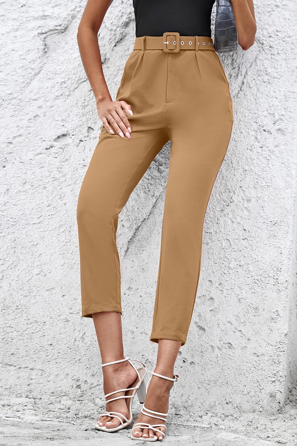 Women's Straight Leg Cropped Pants with Pockets