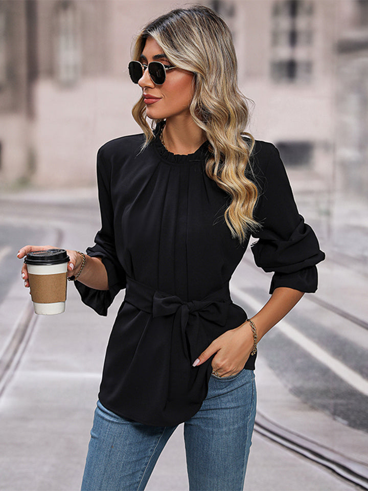 Women's Waist Tie Long Sleeve Blouse