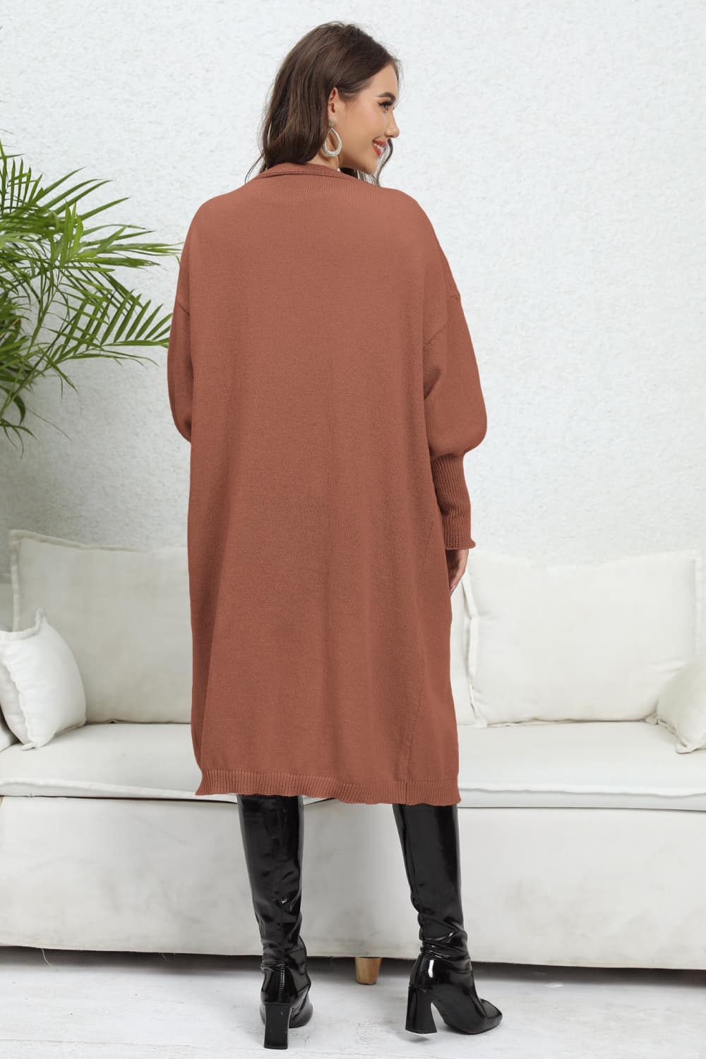 Ladies Open Front Dropped Shoulder Cardigan
