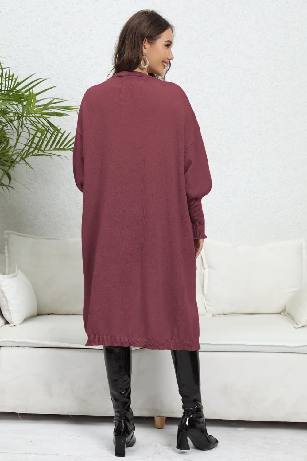 Ladies Open Front Dropped Shoulder Cardigan