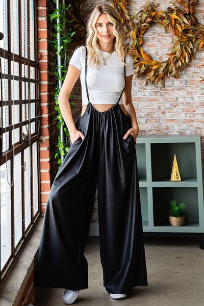 Women's First Love Drawstring Spaghetti Strap Wide Leg Overall