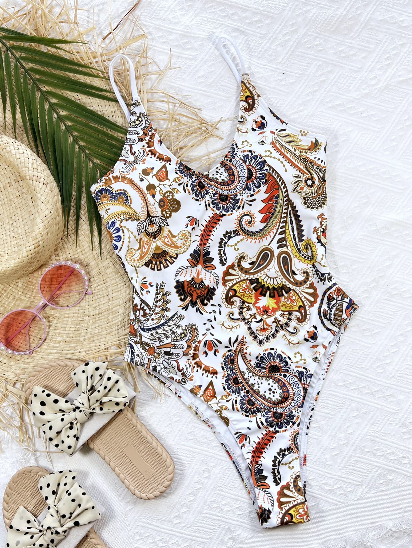 Ladies Printed Tie Back Scoop Neck One-Piece Swimsuit