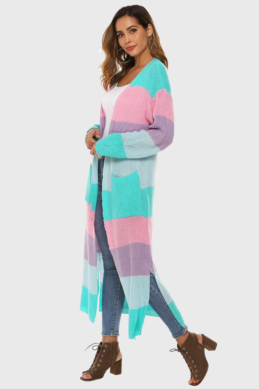 Women's Color Block Pocketed Cardigan