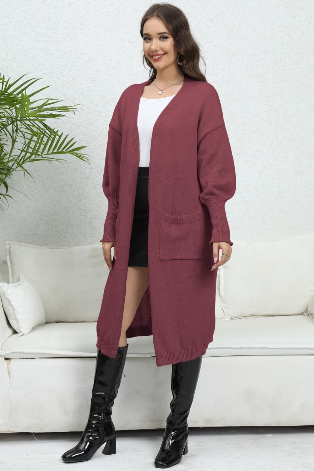 Ladies Open Front Dropped Shoulder Cardigan