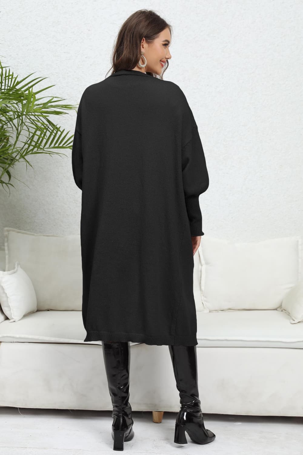 Ladies Open Front Dropped Shoulder Cardigan