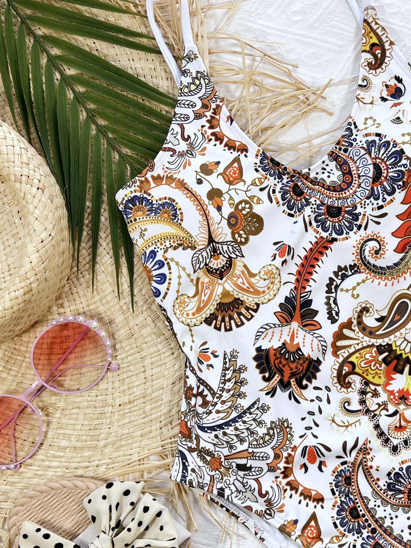 Ladies Printed Tie Back Scoop Neck One-Piece Swimsuit