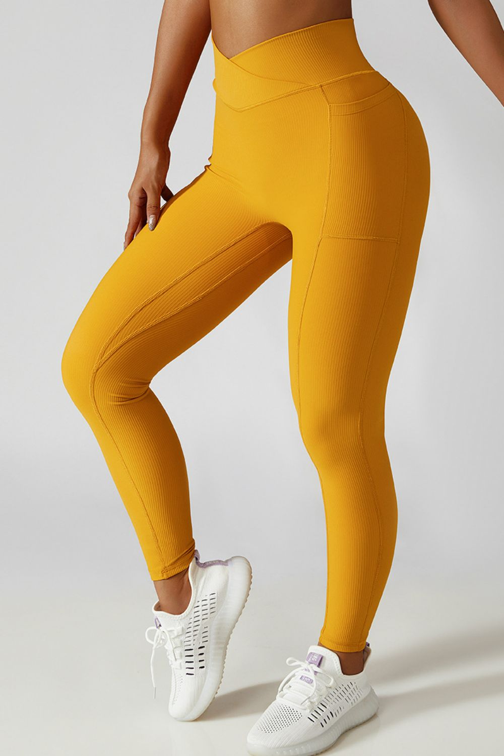 Basic Bae Women's Gold Crossover Waist Leggings-Front