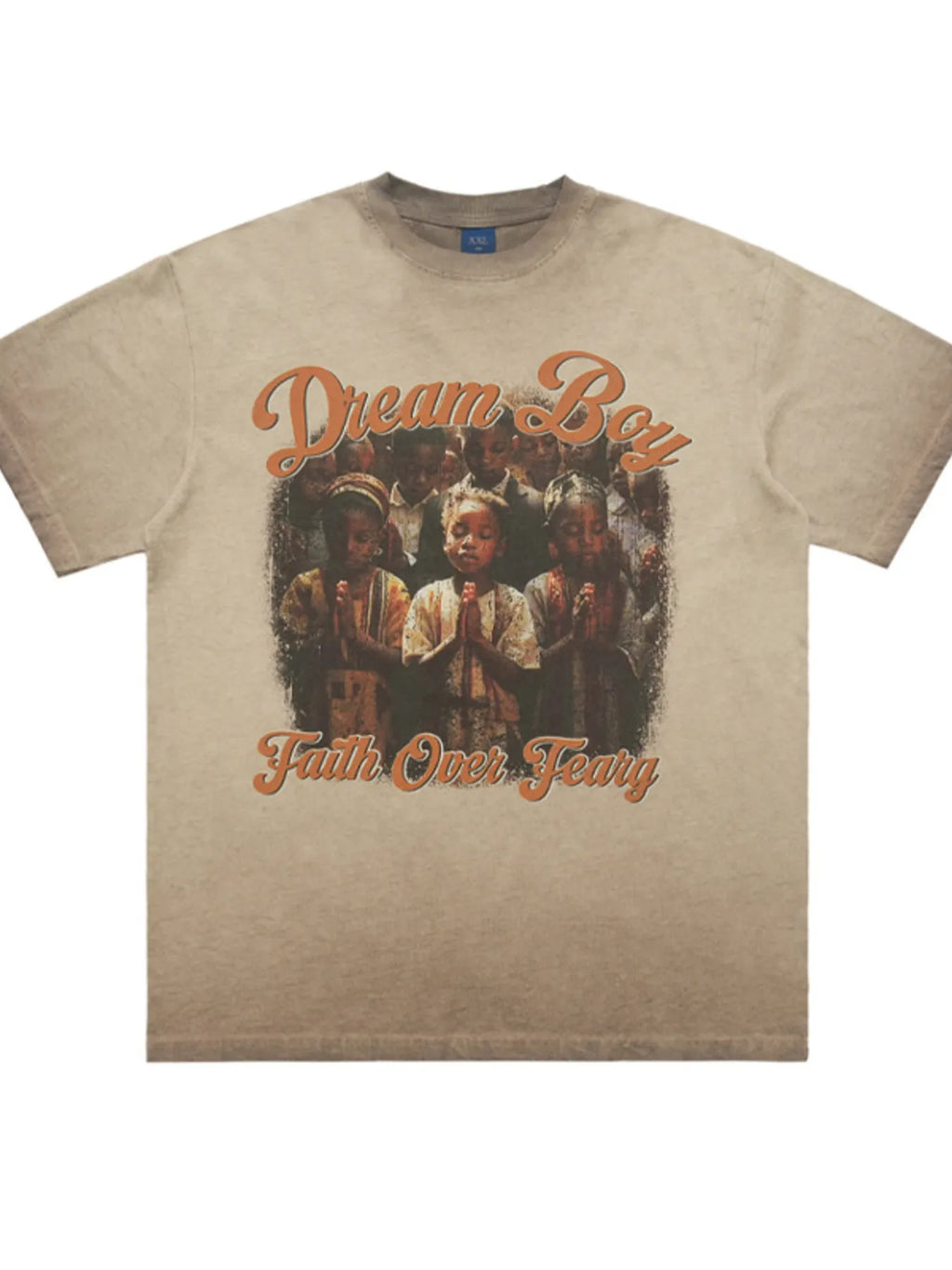 Men's "Dream Boy Faith over Fear" Graphic khaki  T-Shirt front view