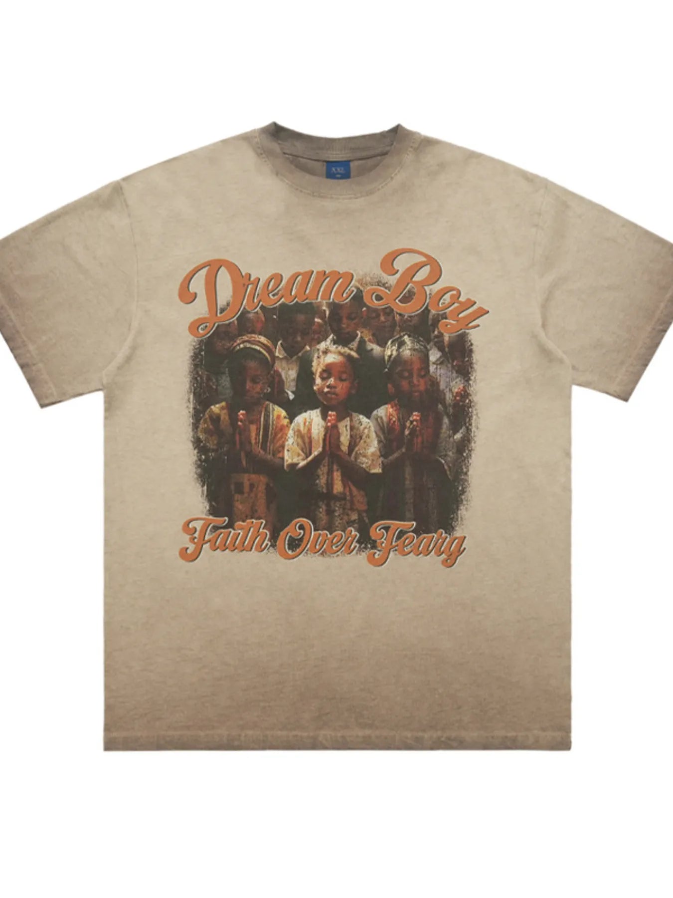 Men's "Dream Boy Faith over Fear" Graphic khaki  T-Shirt front view