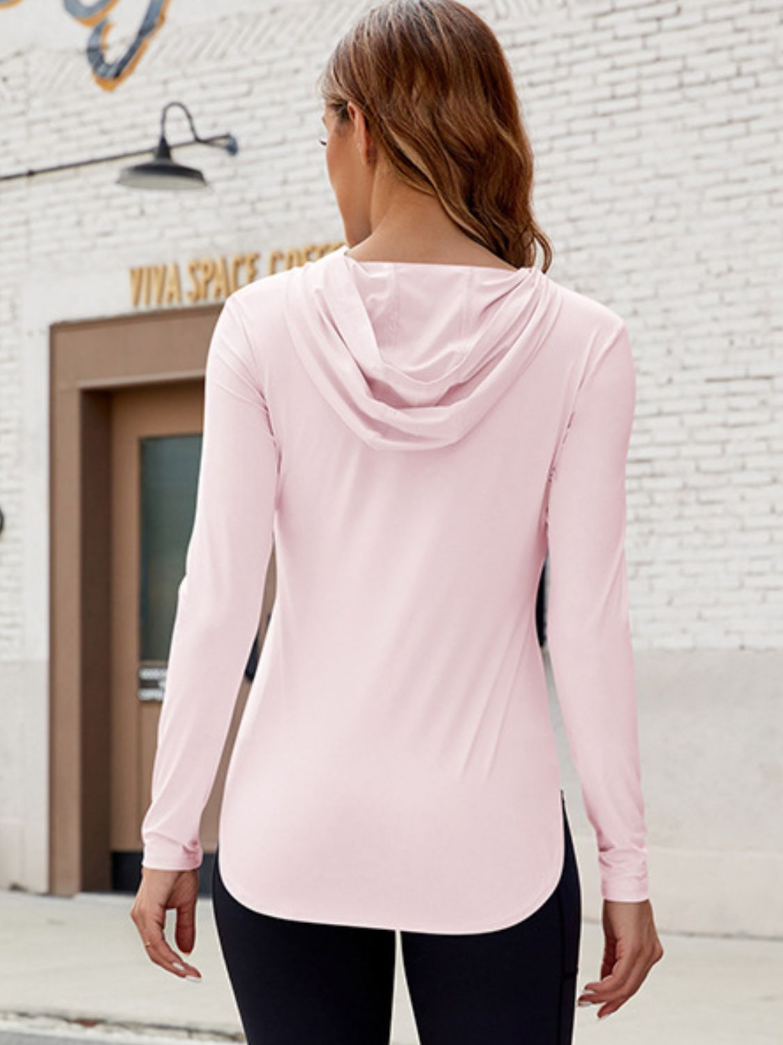 Blush Pink back view-Comfortable Ladies Lightweight Long Sleeve Hoodie