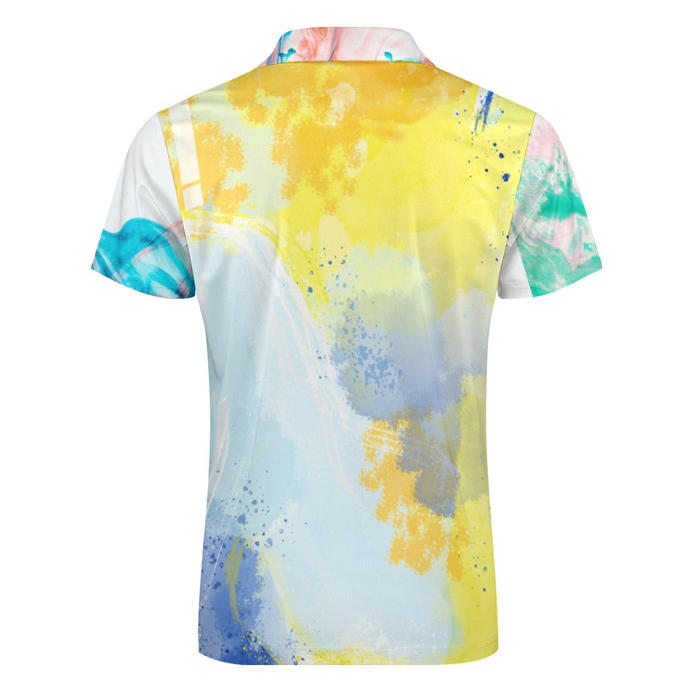 Introducing the BUhmayzing Men's Polo Shirt, a vibrant and stylish addition to your wardrobe. This eye-catching shirt features a colorful abstract design that stands out in any setting. STYLISH VERSATILE: This polo shirt can be worn with any outfit, perfect for pairing with slacks, jeans, and more.