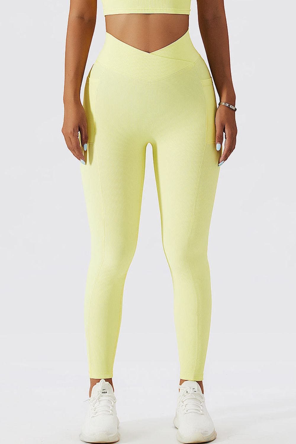 Basic Bae Women's Yellow Crossover Waist Leggings-Front