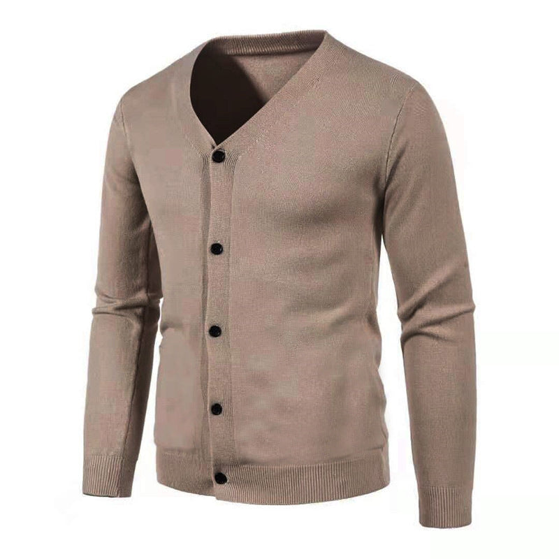 Men's Classic V-Neck Button Knit light coffee Cardigan