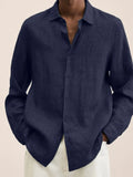  Model wearing a Men's Urban Casual Navy Button-Down Long Sleeve Shirt 