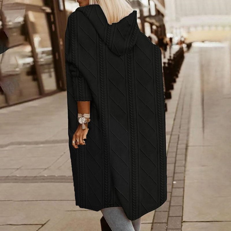 Textural Harmony: Oversized Hooded Longline Jacket for Seasonal Poise