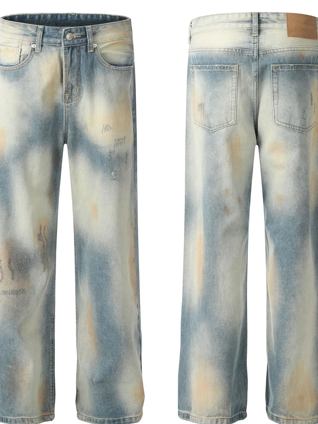 Men's Washed Straight Leg Jeans front and back view