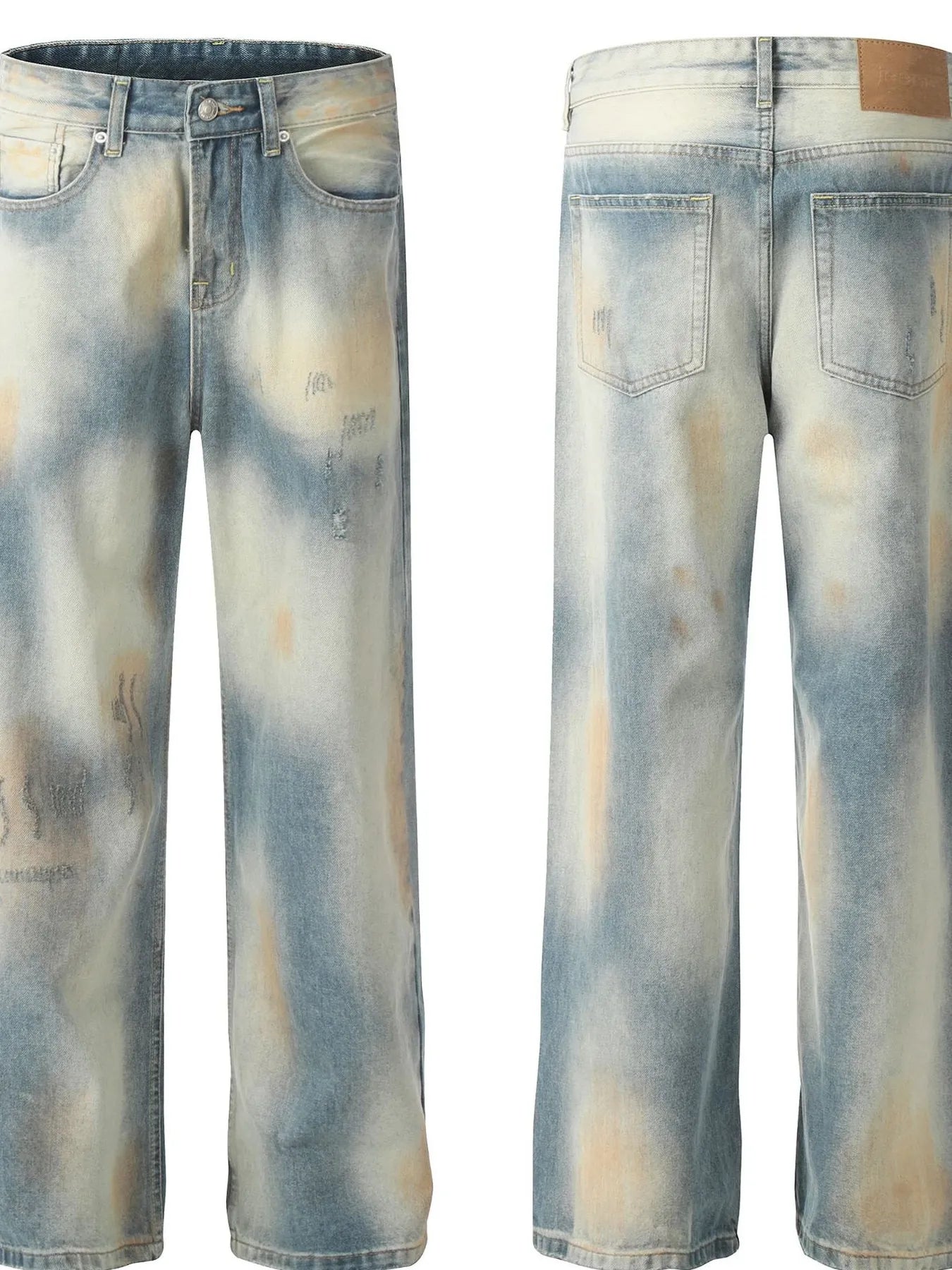 Men's Washed Straight Leg Jeans front and back view