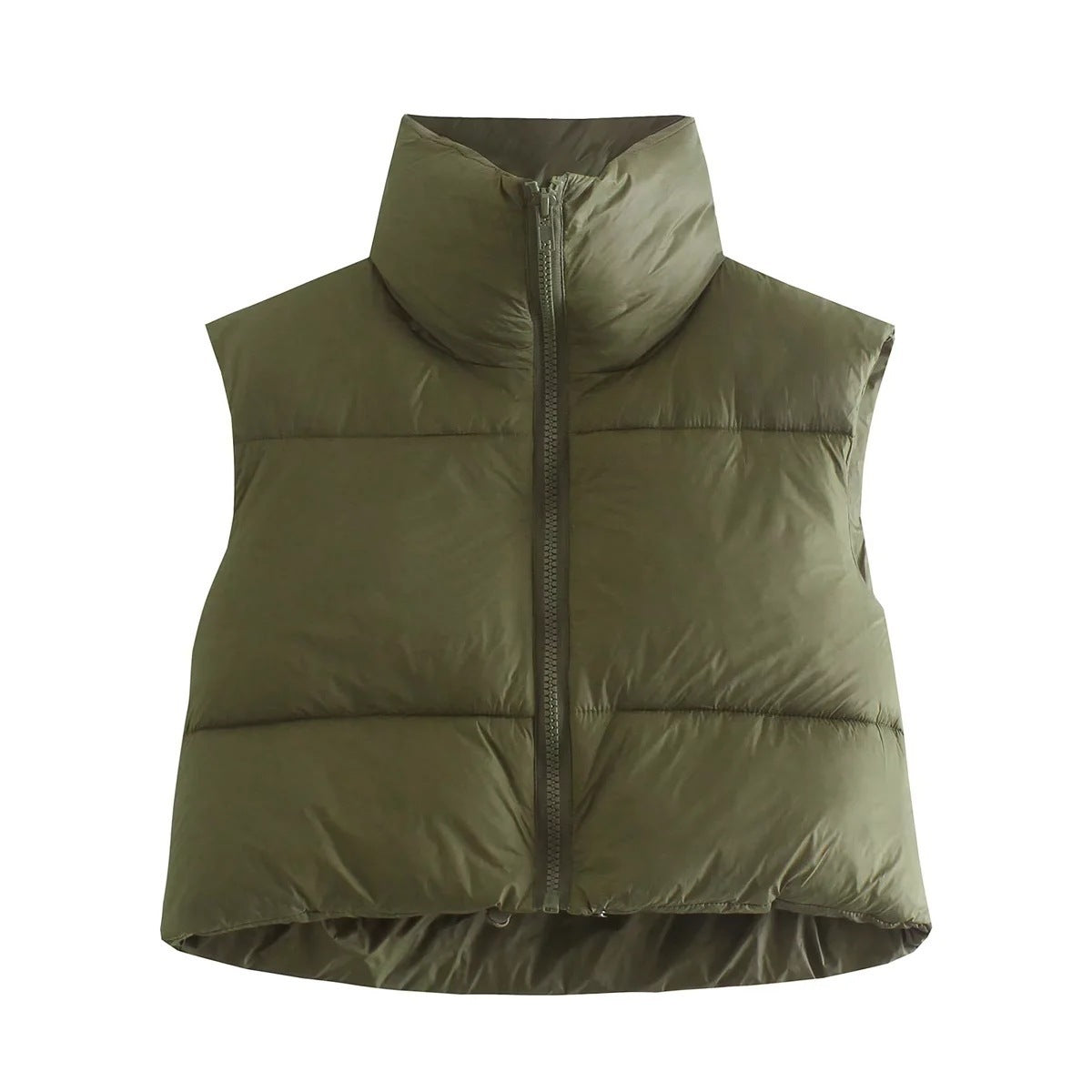 Green puffer vest on a white background