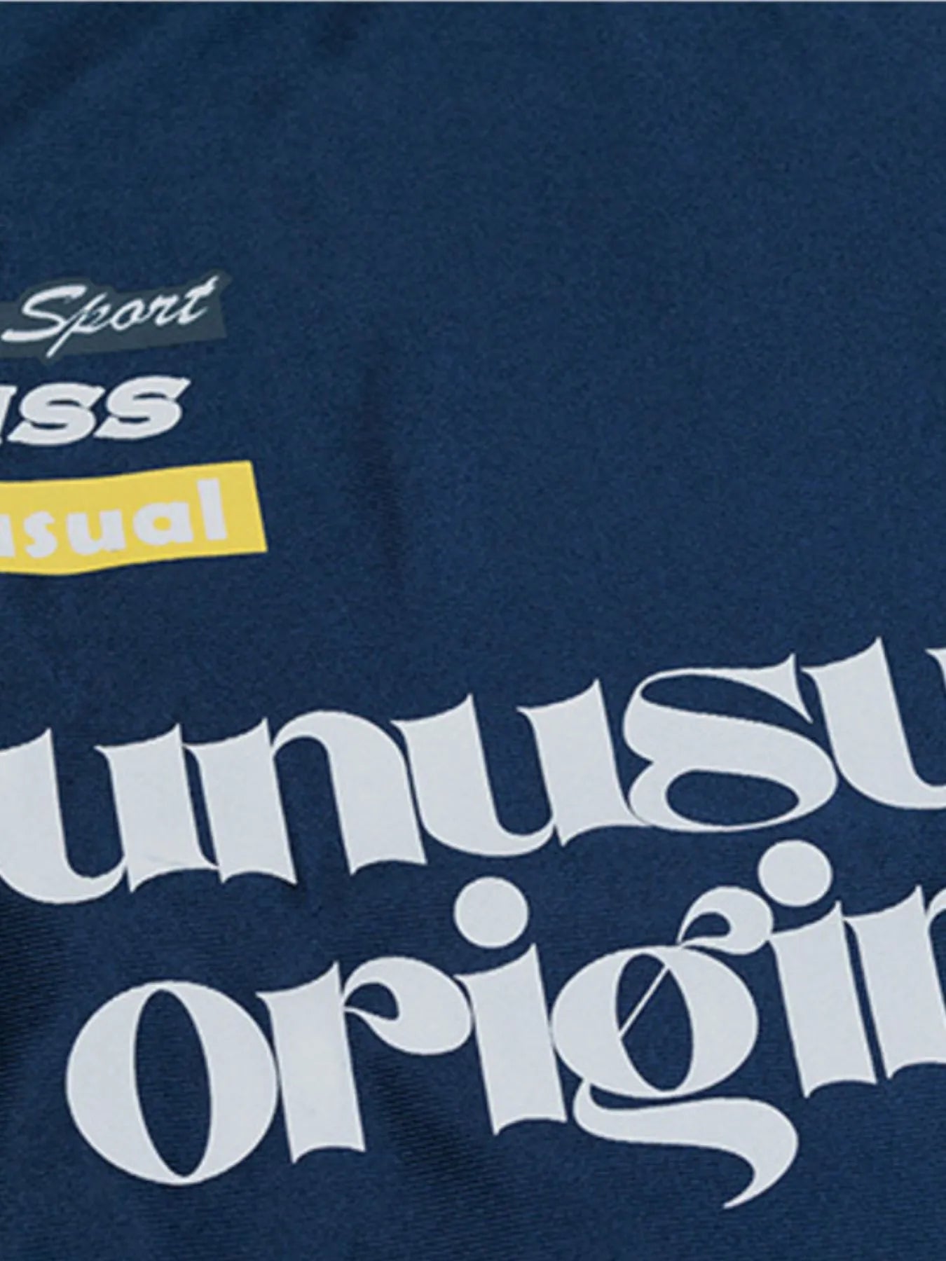 Navy blue "Unusual Original" Graphic Sweatshirt close up