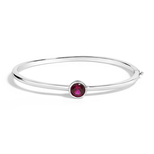 Radiant Rhodium-Plated Sterling Silver Ruby Bangle: Elevate Your Elegance