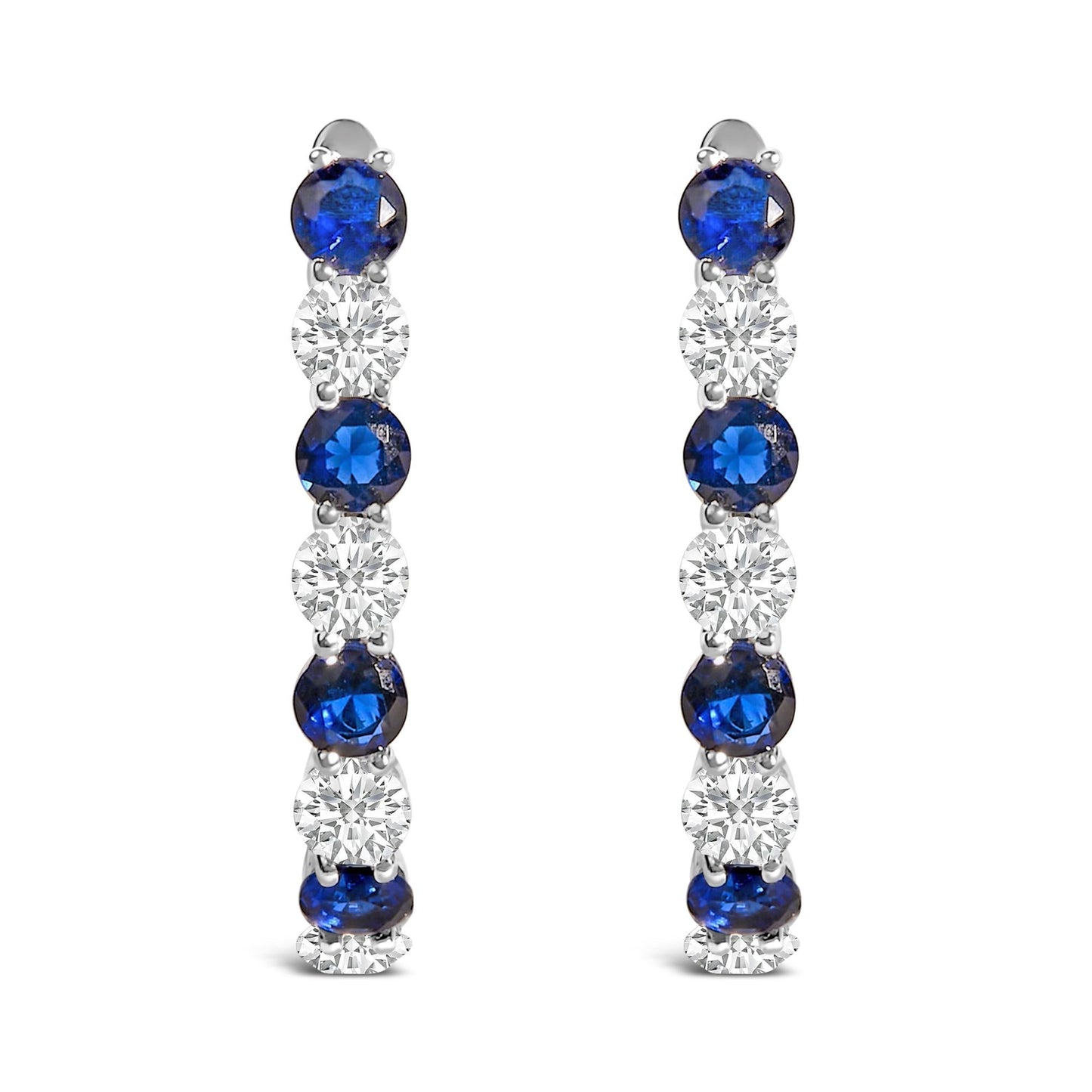 .925 Sterling Silver Created Blue and White Sapphire Hoop Earrings
