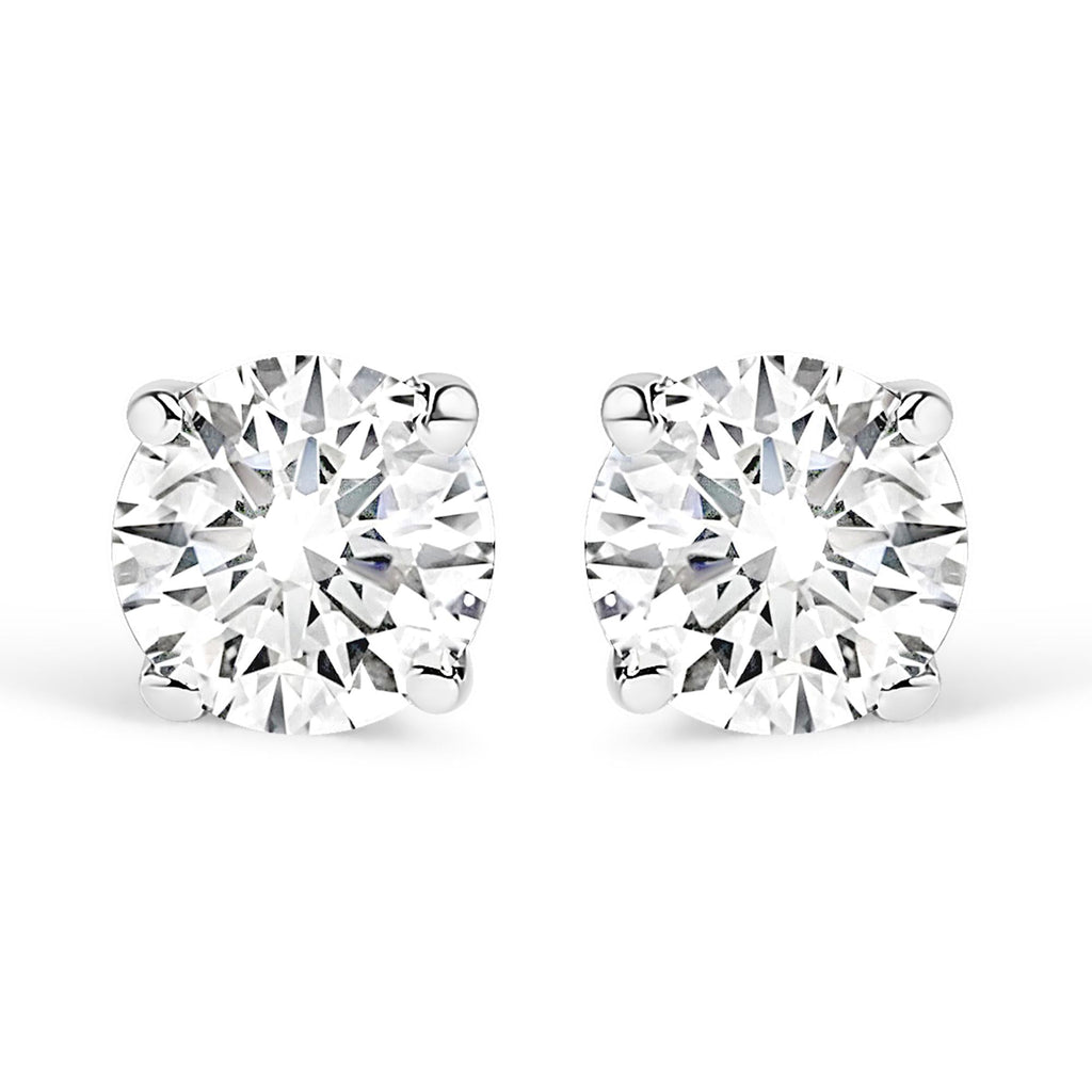 .925 Sterling Silver 1/2 Cttw Round Brilliant-Cut Lab Grown Diamond Classic 4-Prong Stud Earrings (F-G Color, VS1-VS2 Clarity)