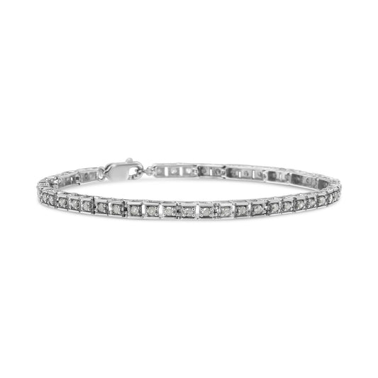 .925 Sterling Silver 1.0 Cttw Diamond Square Hybrid Link 7in Tennis Bracelet (I-J Color, I2-I3 Clarity)