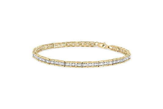 10K Yellow Gold over .925 Sterling Silver 1.0 Cttw Diamond Square Hybrid Link 7in Tennis Bracelet (I-J Color, I2-I3 Clarity)