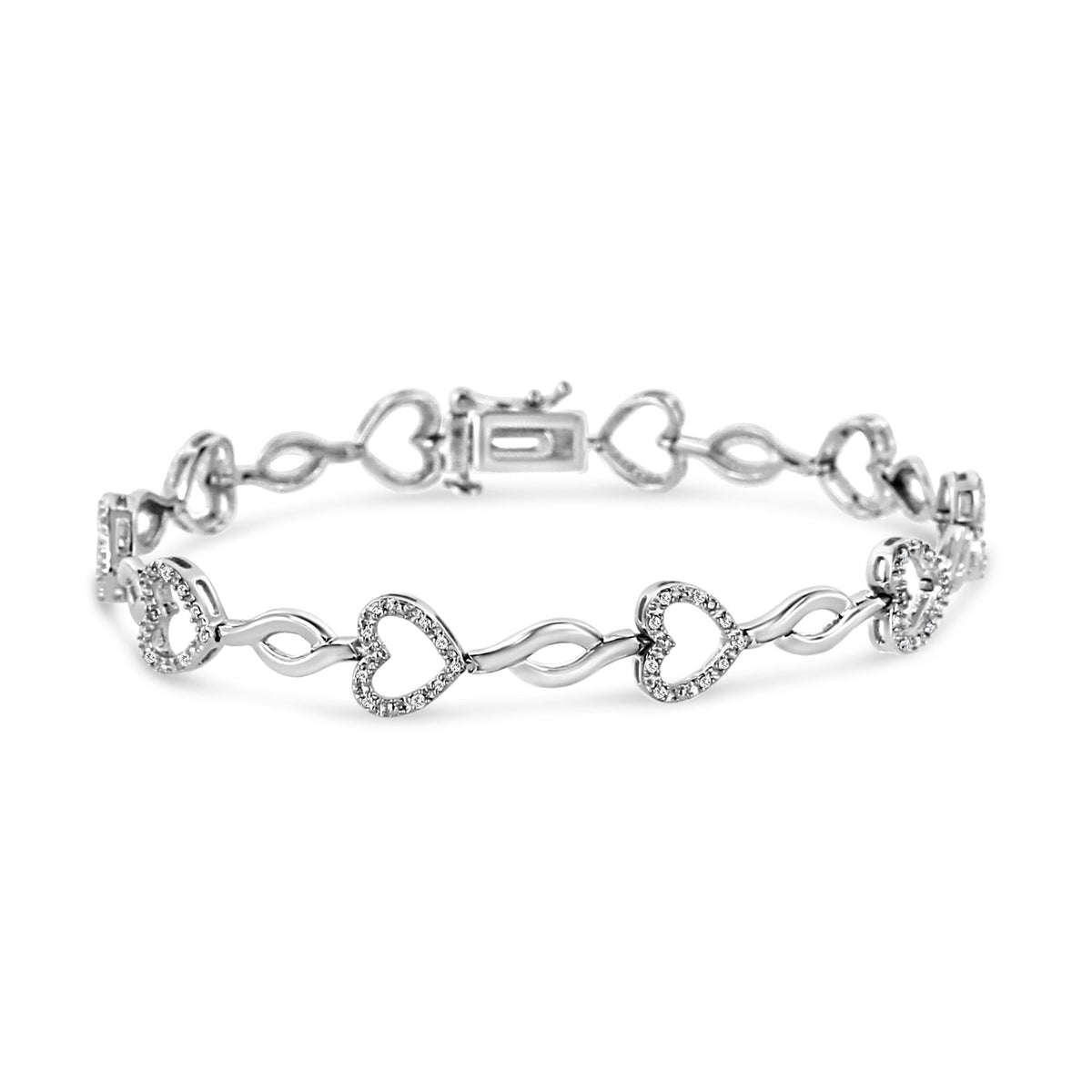 .925 Sterling Silver 1/4 Cttw Round-Cut Diamond Alternating Heart and Leaf Link Bracelet (I-J Color, I3 Clarity) - Size 7.25in