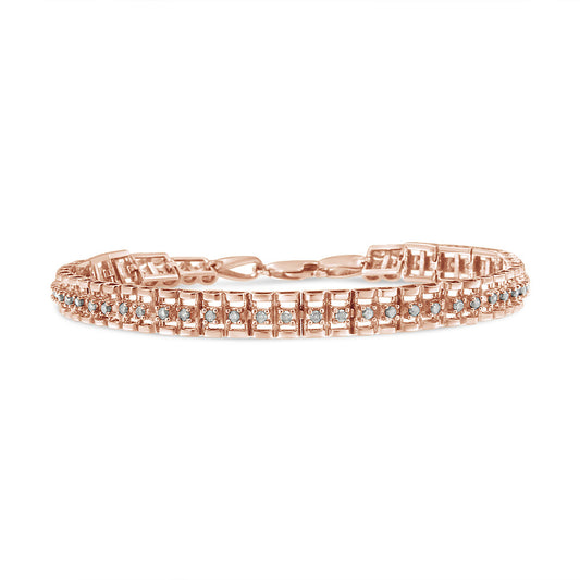 .925 Sterling Silver Diamond Double-Link 7in Tennis Bracelet (I-J Color, I3 Clarity)