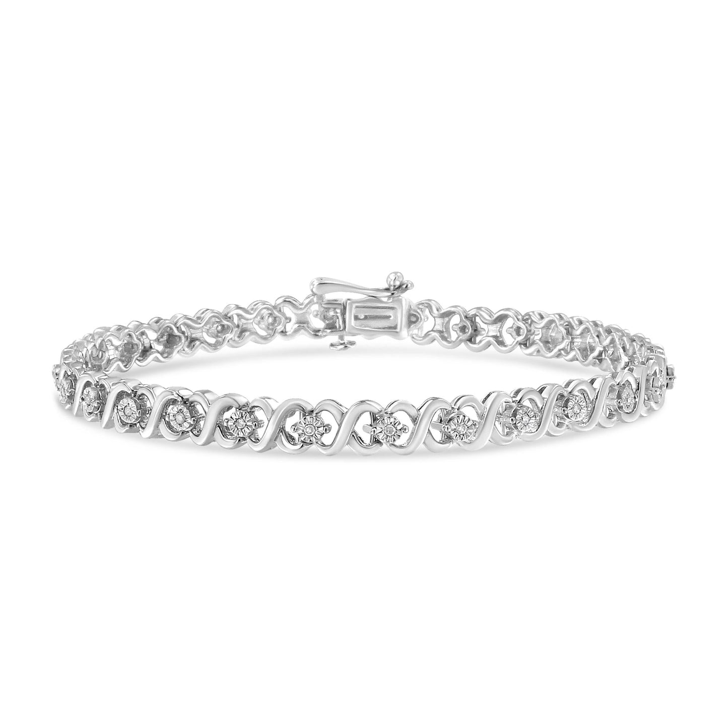 .925 Sterling Silver 1/6 Cttw Miracle Set Diamond Infinity Link and Station Tennis Bracelet (I-J Color, I3 Clarity) - 7.25 Inches