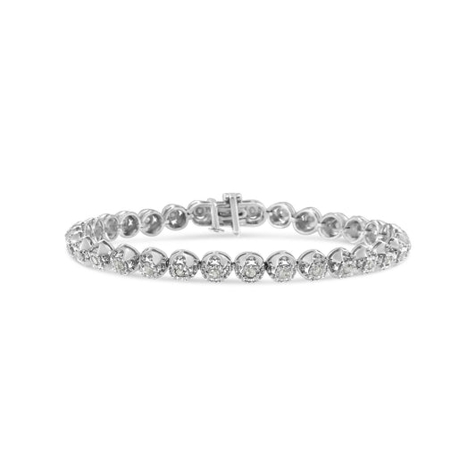 .925 Sterling Silver 1.0 Cttw Diamond Miracle-Plate Open Quatrefoil Flower Circle-Link 7in Tennis Bracelet (I-J color, I3 clarity)