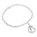 .925 Sterling Silver 1/4 Cttw Diamond-Accented Heart and Ribbon Charm 7in Link Chain Bracelet (H-I Color, I1-I2 Clarity)