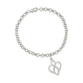 .925 Sterling Silver Open Heart with Center Vertical Infinity Chain Charm Bracelet - Size 7in