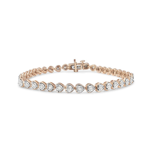 .925 Sterling Silver 1.0 Cttw Miracle Set Diamond Heart-Link 7in Tennis Bracelet (I-J Color, I2-I3 Clarity)