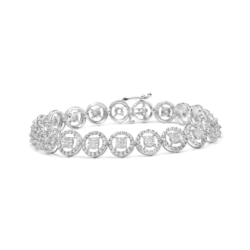 .925 Sterling Silver 1/2 Cttw Diamond Nested Circle Miracle Set Open Wheel 7in Fashion Link Bracelet (I-J Color, I3 Clarity)