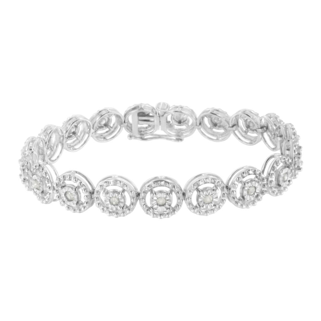 .925 Sterling Silver 1.0 Cttw Diamond Nested Circle Miracle Set Open Wheel 7in Fashion Link Bracelet (I-J Color, I3 Clarity)