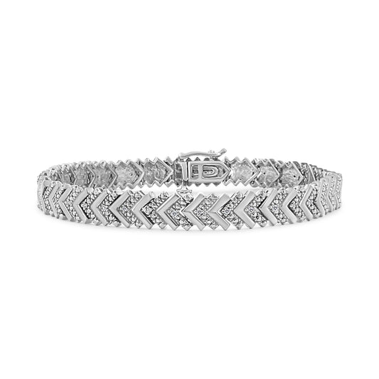.925 Sterling Silver 1/6 Cttw Round-Cut Diamond Chevron Wave 7.25in Link Bracelet (I-J Color, I3 Clarity)