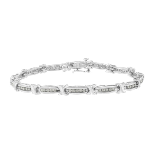 .925 Sterling Silver 1.0 Cttw Diamond Channel Set Tapered & X-Link 7in Tennis Bracelet (I-J Color, I2-I3 Clarity)