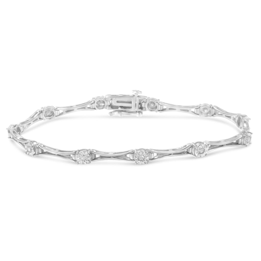 .925 Sterling Silver 1/4 Cttw Diamond Miracle-Set Flared-Bar 7in Link-Style Tennis Bracelet (I-J Color, I3 Clarity)