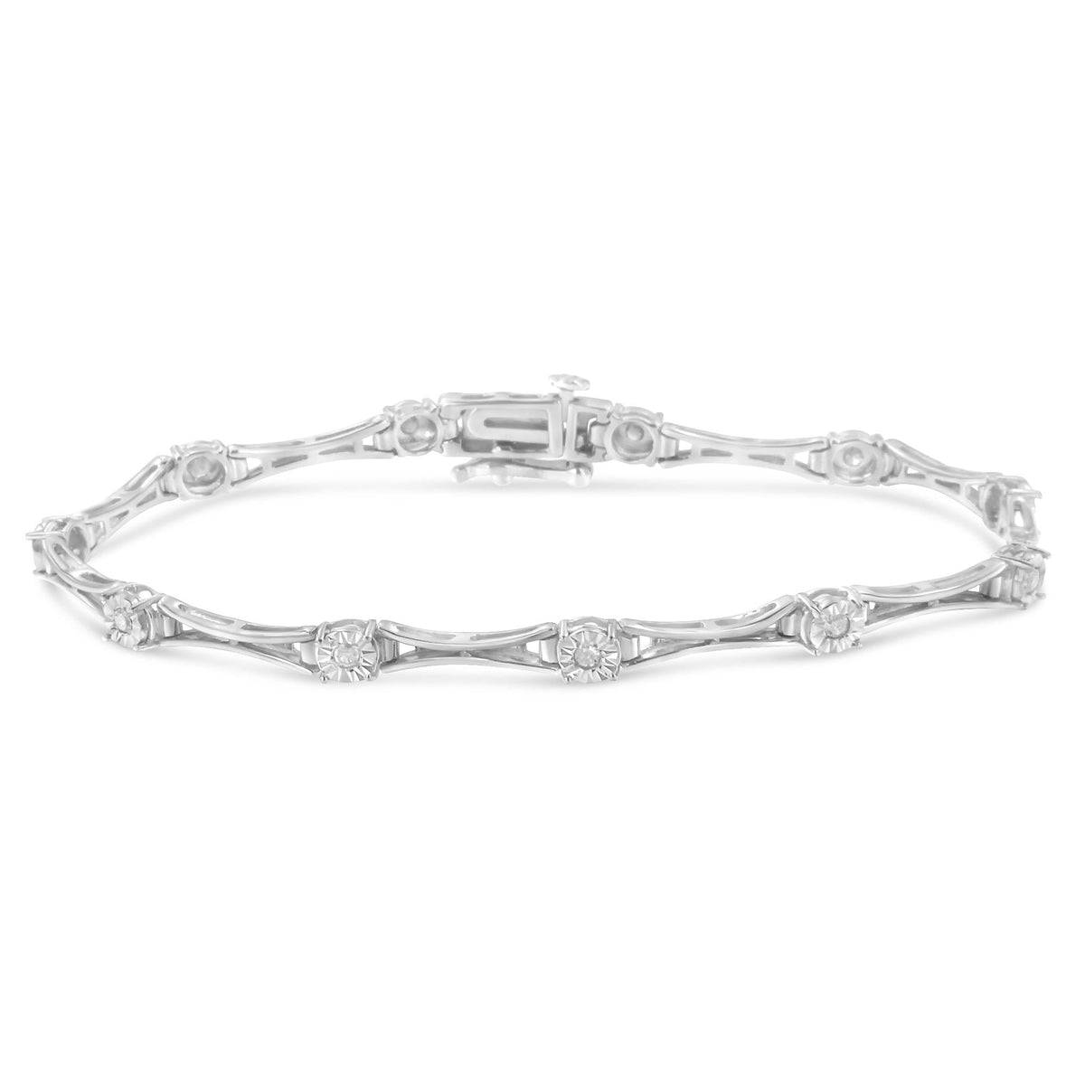 .925 Sterling Silver 1/4 Cttw Diamond Miracle-Set Flared-Bar 7in Link-Style Tennis Bracelet (I-J Color, I3 Clarity)