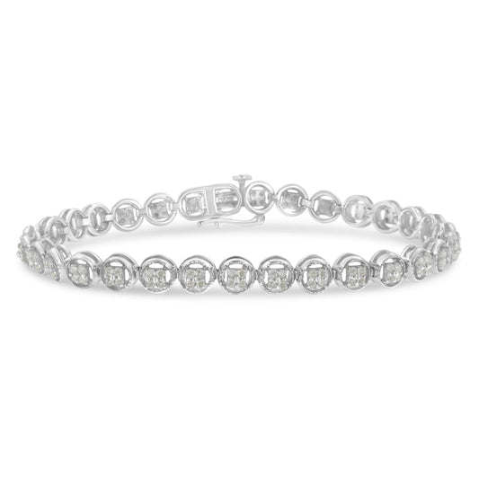 .925 Sterling Silver 1-1/3 Cttw Diamond 7in Open Circle Wheel Link Tennis Bracelet (I-J Color, I2-I3 Clarity)