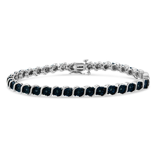 .925 Sterling Silver 1/4 Cttw Treated Blue Diamond Tennis 7in Bracelet (Blue Color, I1-I2 Clarity)