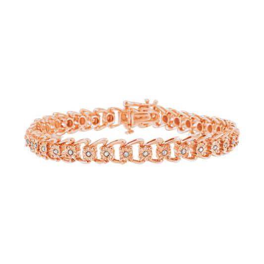 .925 Sterling Silver 1/2 Cttw Diamond Miracle-Set Double Swoosh Wave Style 7in Tennis Bracelet (I-J Color, I3 Clarity)