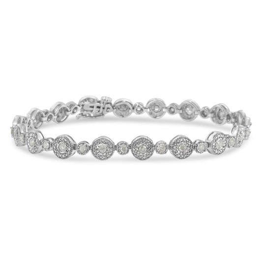 .925 Sterling Silver 1 1/3 cttw Miracle Plate Set Diamond Alternating Link Bracelet (I-J Color, I3 Clarity) -7in