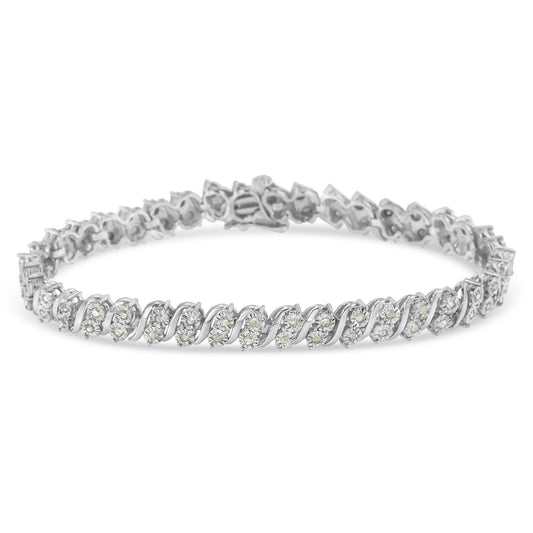 .925 Sterling Silver 1.0 Cttw Rose cut Diamond Two Stone S Link Tennis Bracelet (I-J Color, I2-I3 Clarity) - 7in