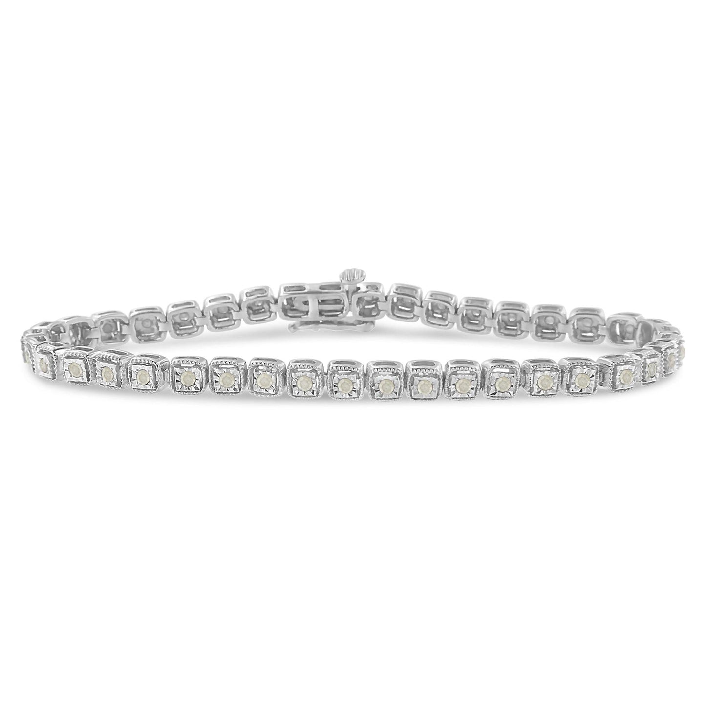 .925 Sterling Silver 1.0 Cttw Diamond Miracle-Set Square Milgrain 7in Link Tennis Bracelet (I-J Color, I3 Clarity)