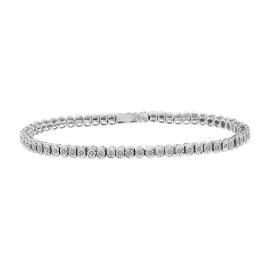 .925 Sterling Silver ½ Cttw Miracle-Set Diamond Round Half Bezel 7in Tennis Bracelet (I-J Color, I2-I3 Clarity)