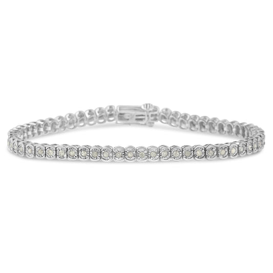 .925 Sterling Silver 1.0 Cttw Diamond Miracle-Set Cut-Circle 7in Tennis Bracelet (I-J Color, I2-I3 Clarity)